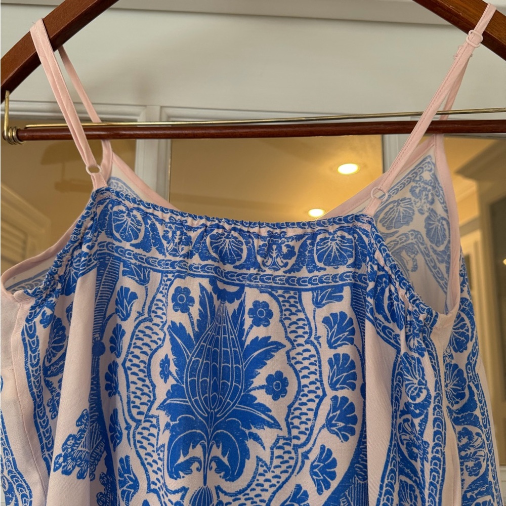 Mediterranean Blue Pink  Maxi Dress Spaghetti Strap Euro Summer Boho  Chic S - Picture 2 of 9